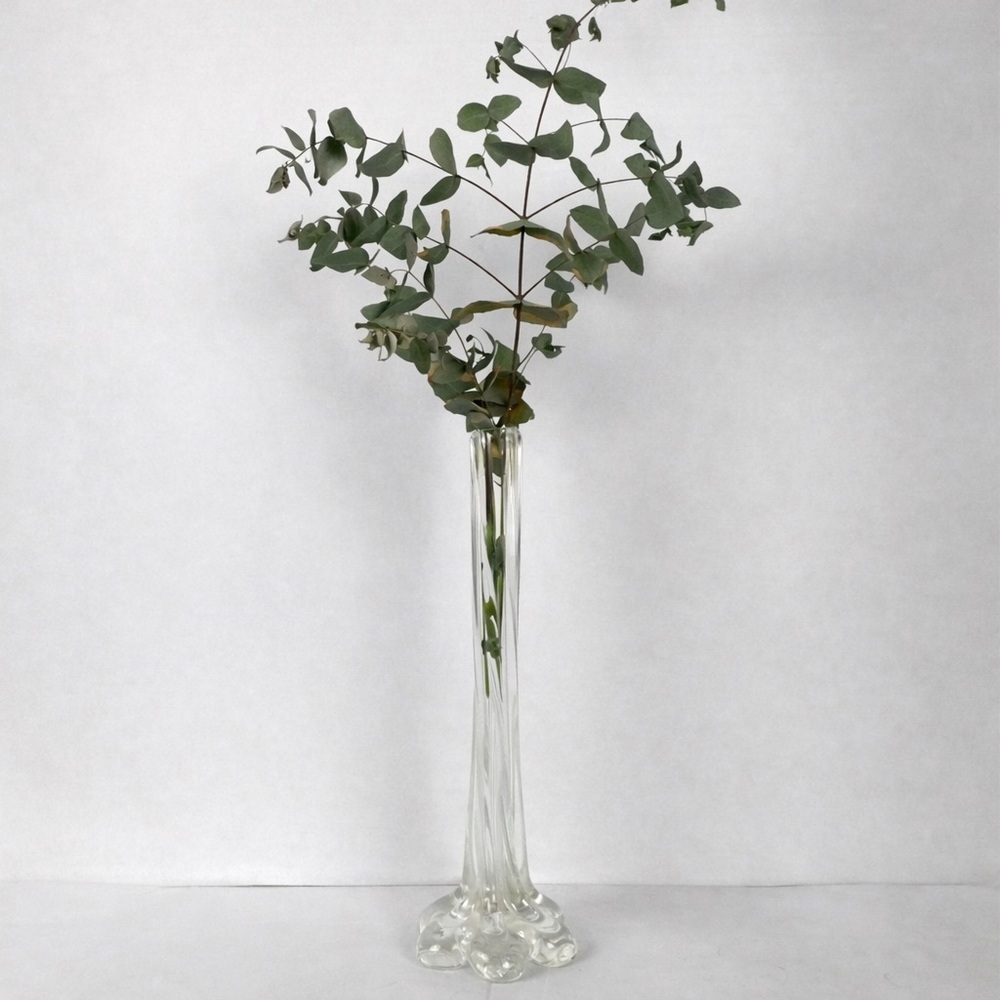 Vintage Clear Art Glass Bud Vase 12” Tall Ribbed Floral Base